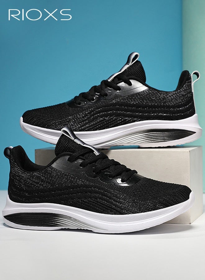 ريوكس أحذية جري للجنسين، أحذية رياضية خفيفة الوزن ومضادة للانزلاق للرجال والنساء، أحذية رياضية شبكية عادية قابلة للتنفس، أحذية مشي ناعمة ومريحة برباط، أحذية رياضية للجري والتمارين الرياضية والرحلات اليومية وصيد الأسماك، أسود - Image 3